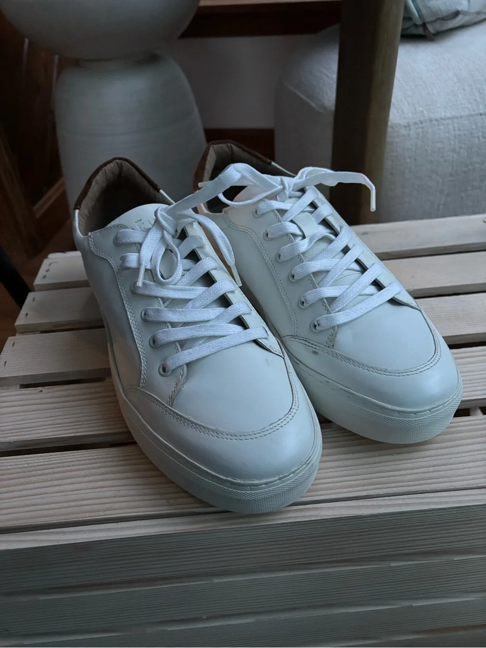 Crevo White Sneakers with Brown Heel Tab